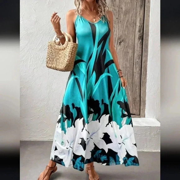 Women's Vacation Leisure Scene Printed Long Tank Dress - Picture 1 of 5